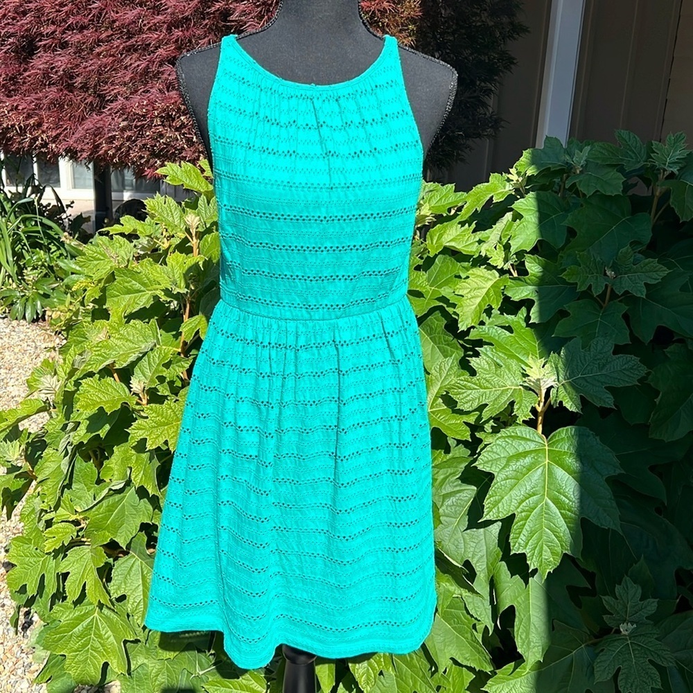 Ann Taylor LOFT green eyelet dress sz XS